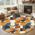 thumbnail image 3 of 8ft Washable Large Round Rug, Mid Century Non-Slip Circle Area Rug for Living Room Dining Room, Orange Brown Beige Blue Abstract Retro Geometric Modern Indoor Floor Mat for Home Decor, 3 of 9