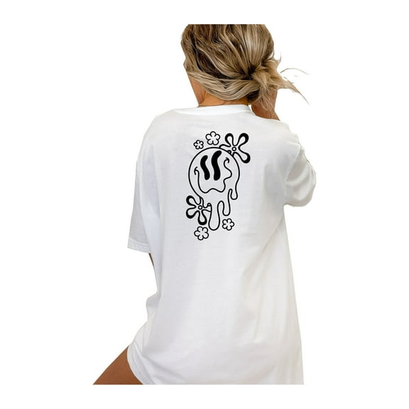 Trenz Shirt Company Drippy Smile Ladies Short Sleeve T-Shirt-White-Small