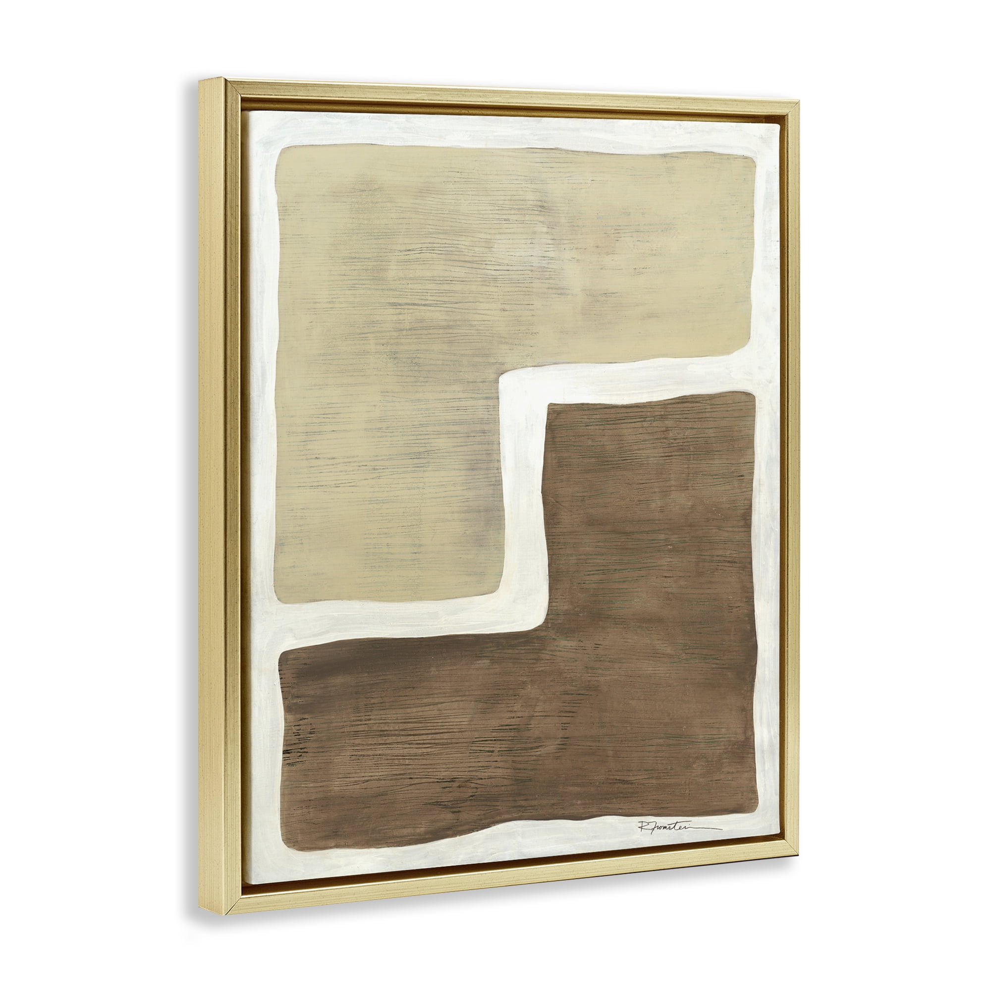 Stupell Industries Boho Symmetrical Shapes Abstract Painting Gold Floater Framed Canvas Art Print Wall Art, 17 x 21