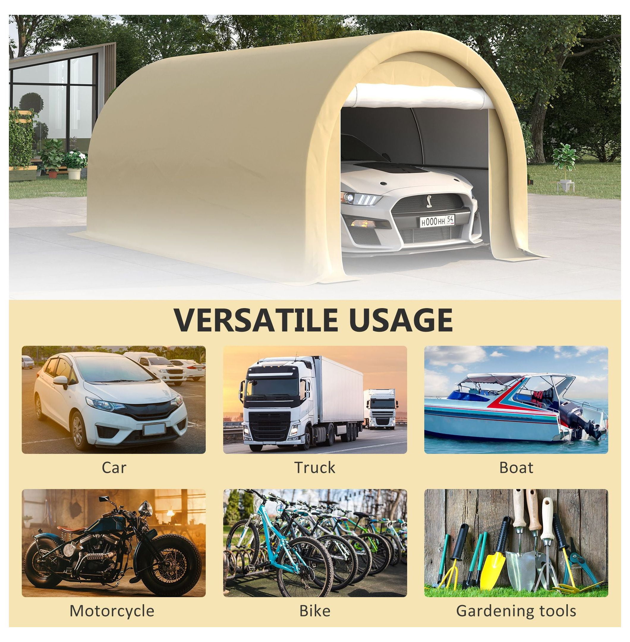 16'x10' Carport Heavy Duty Portable Garage Tent with Zipper Door - Anti-UV PE Canopy Cover for Car, Truck, Boat, RV - Outdoor Storage Shelter