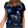 thumbnail image 2 of ICHUANYI Clearance Fashion Women's Summer V-Neck Short Sleeve Print Casual T-shirt Blouse(Blue, XL) ICHUANYI WER2023080700318, 2 of 5