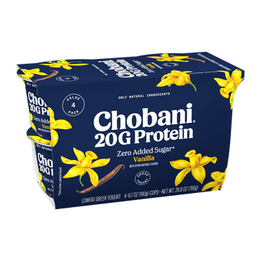 Chobani 20G Protein Low-Fat Greek Yogurt Vanilla 6.7oz 4 Pack