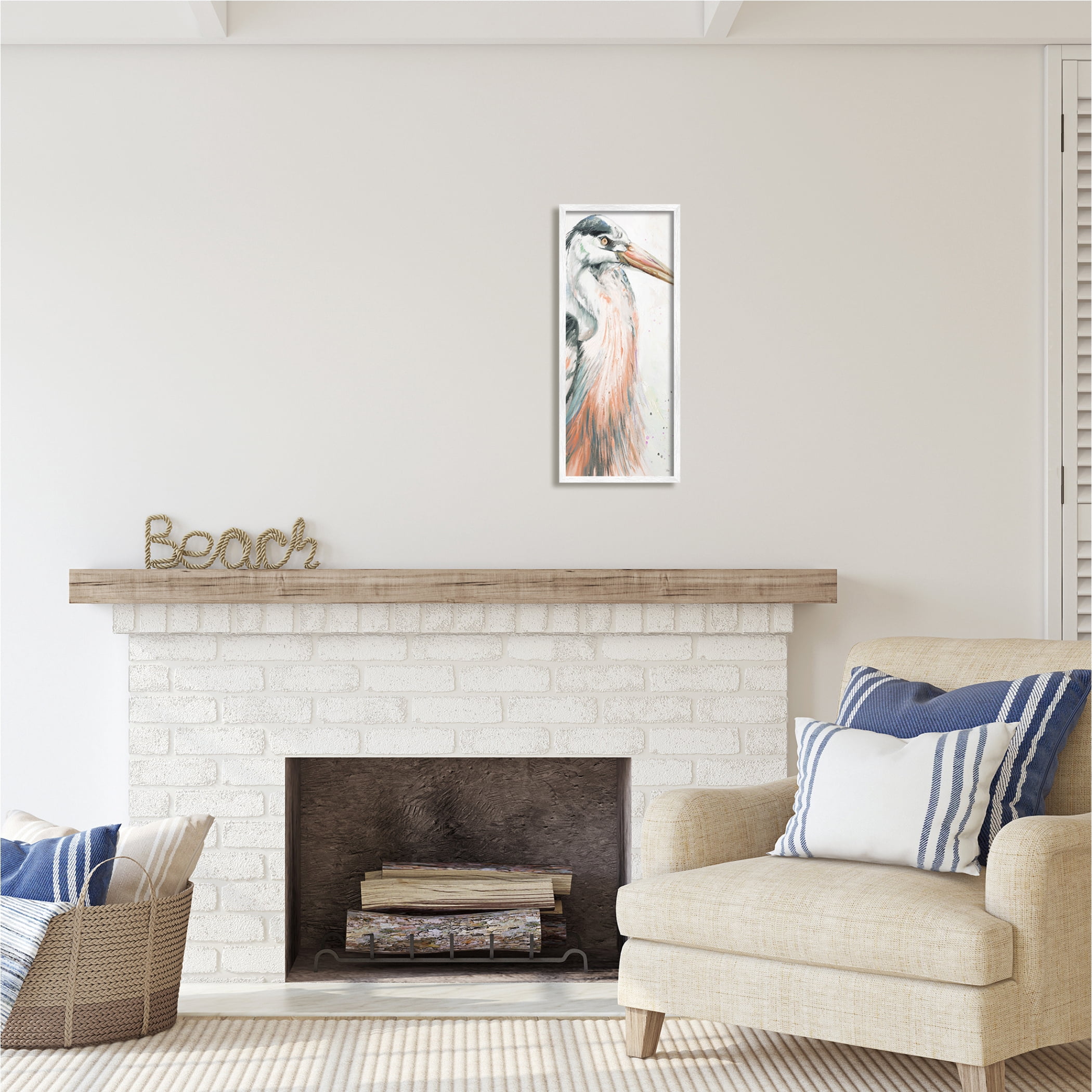 Stupell Industries Modern Heron Portrait Animals & Insects Painting White Framed Art Print Wall Art, 10 x 24