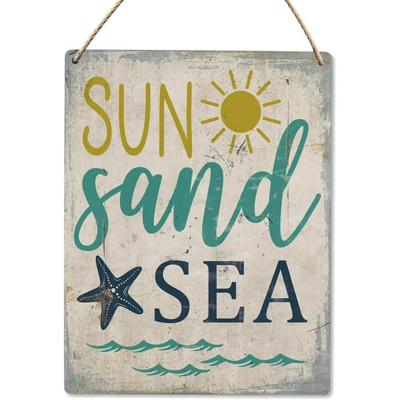 Wood Sign 8x10 Inch Beach Wall Art Decor Summer Beach Decorations For Home Coastal Sun Sand Sea Sign Vintage Theme Starfish Ocean Wall Decor For Porch Front Door Wooden Slogan Hanging Sign
