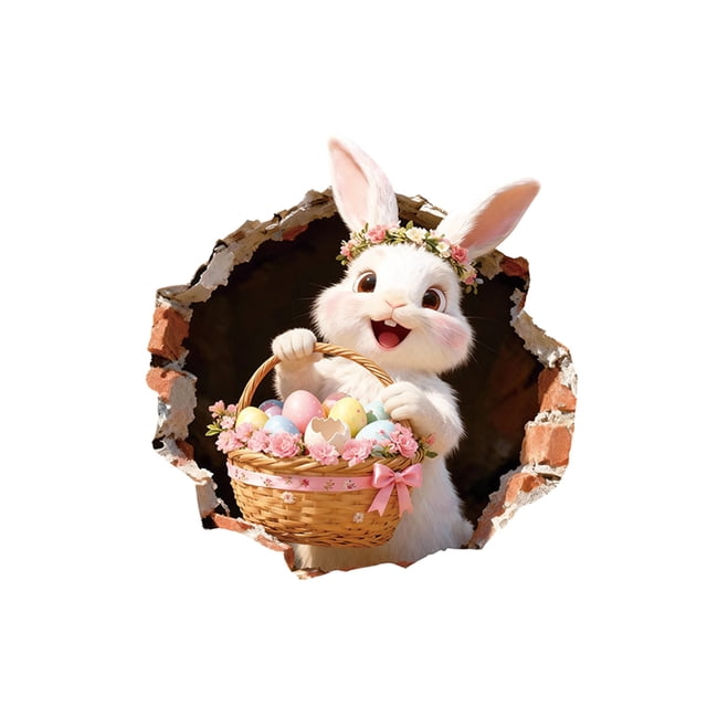 TIELUTT Easter Rabbit Wall Sticker Ripped 3D Sticker Funny Eggshell Rabbit Window Stickers Self Wall Decorative Stickers Sticker Set for Girls Stickers for Girls Canteen Stickers Photography Sphere Bu