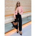 thumbnail image 4 of Womens Cropped Blazer Jacket Collarless Button Down Business Casual Fall Outfits Winter Coats Light Pink L, 4 of 9