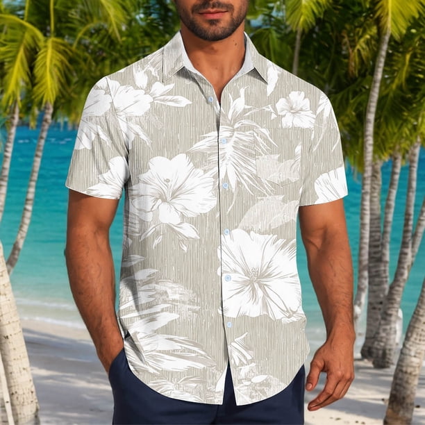 Blusa y camisa de manga corta con cuello vuelto para hombre, informal, a la moda, con estampado de bolsillo y botones, de poliéster.