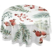 SKYSONIC Round Tablecloth 60In,Christmas Pine Leaves Table Cover Water Resistant Spill Proof Large Table Cover for Indoor & Outdoor Family Gathering Dinner, BBQ Christmas Decoration176