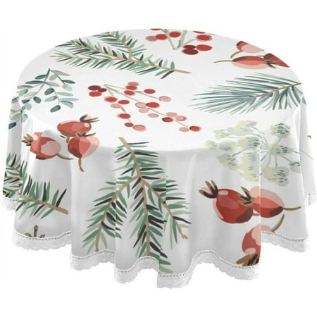 SKYSONIC Round Tablecloth 60In,Christmas Pine Leaves Table Cover Water Resistant Spill Proof Large Table Cover for Indoor & Outdoor Family Gathering Dinner, BBQ Christmas Decoration176