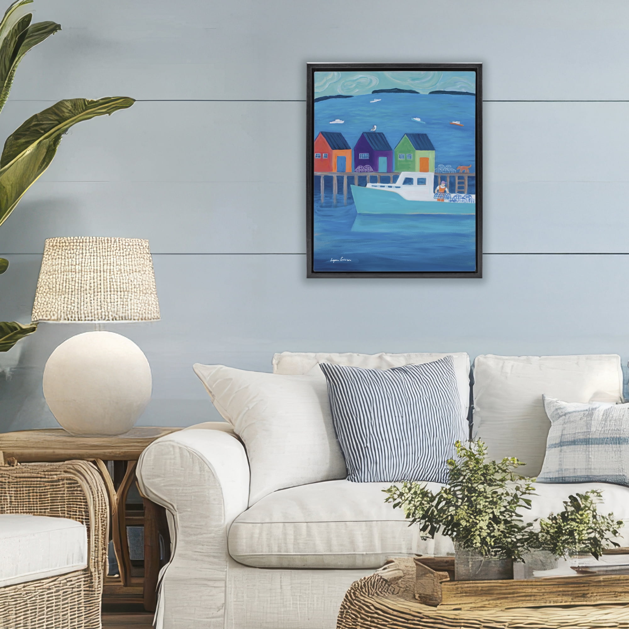 Stupell Industries Out Hauling Traps Black Framed Floater Canvas Wall Art, design by Lynn Ericson Fine Art