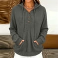 thumbnail image 5 of Women's Ribbed Knit Hoodies Half Button V Neck Drawstring Hooded Sweatshirt Long Sleeve Loose Casual Pullover Tops for Fall Winter Gray, 5 of 6