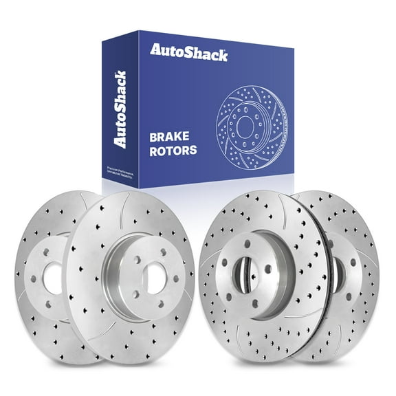 AutoShack Front Vented & Rear Solid Drilled & Slotted Silver Zinc Coated Brake Rotors 4-PC Set Replacement for 2012-2018 Ford Focus SilverShield Pro