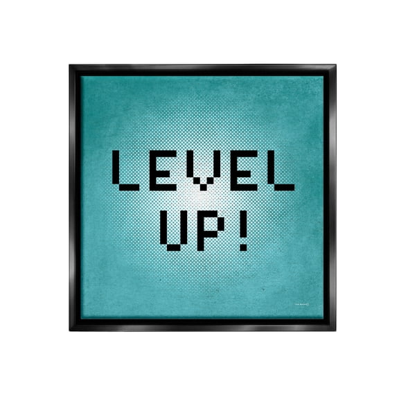 Stupell Industries Level Up Vintage Pixels Typography Painting Black Floater Framed Canvas Art Print Wall Art, 18 x 18
