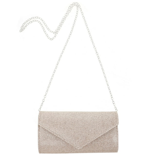 Evening Bag Clutch Purses for Women Rhinestones Purse Sparkling Envelope Evening Bag with Detachable Chain. This light yellow mini clutch features a sparkling rhinestone exterior with an envelope-style flap. Made from PVC and polyester, it offers durability and a comfortable touch. The detachable chain allows for versatile carrying options, either as a shoulder bag or handheld clutch. Measuring 20.00 x 10.00 x 5.00 cm, it has a spacious interior for essentials like a phone, wallet, and makeup. Ideal for formal events such as weddings and proms.