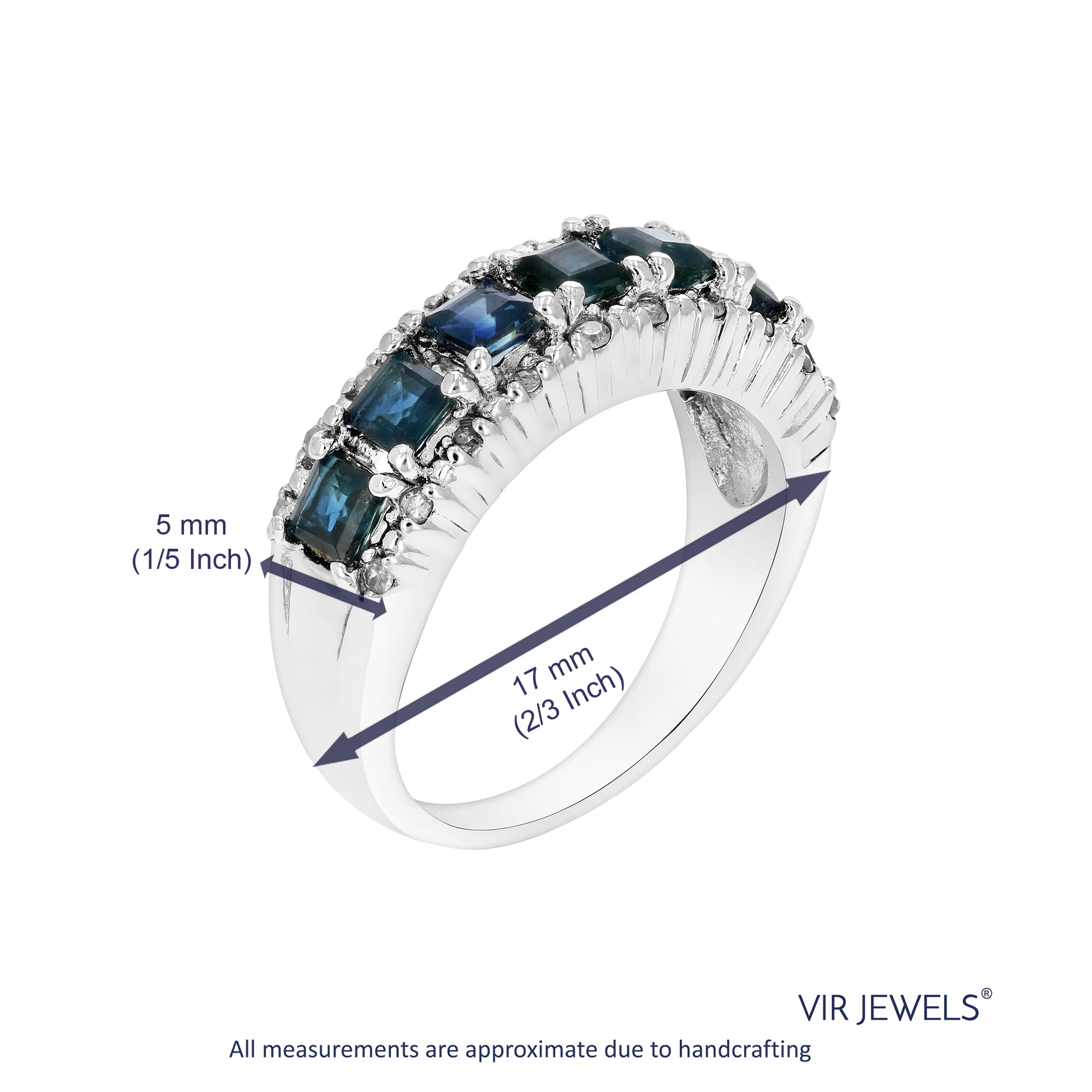 Vir Jewels 0.70 CTTW Blue Sapphire and Diamond Ring Women Sterling Silver Princess September