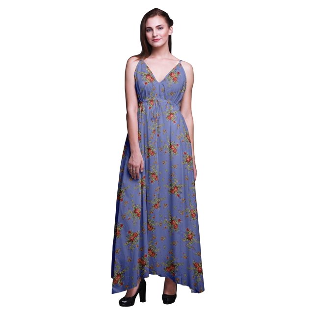 Bimba Robe Longue à Imprimé Floral pour Femmes Bretelles Spaghetti Col en V Maxi Tenue de Plage-TG