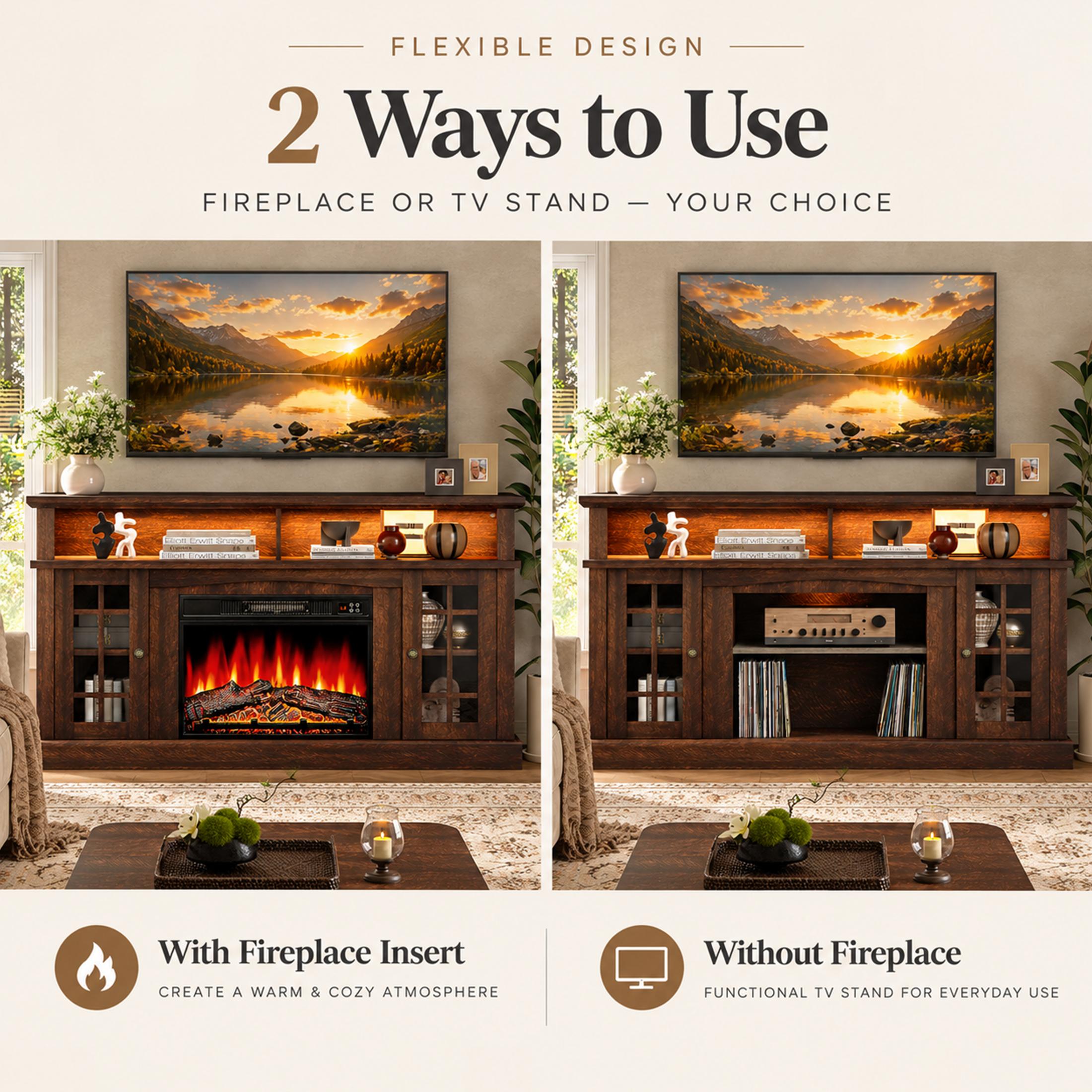 Sesslife Fireplace TV Stand for 65", Brown Farmhouse photo 5