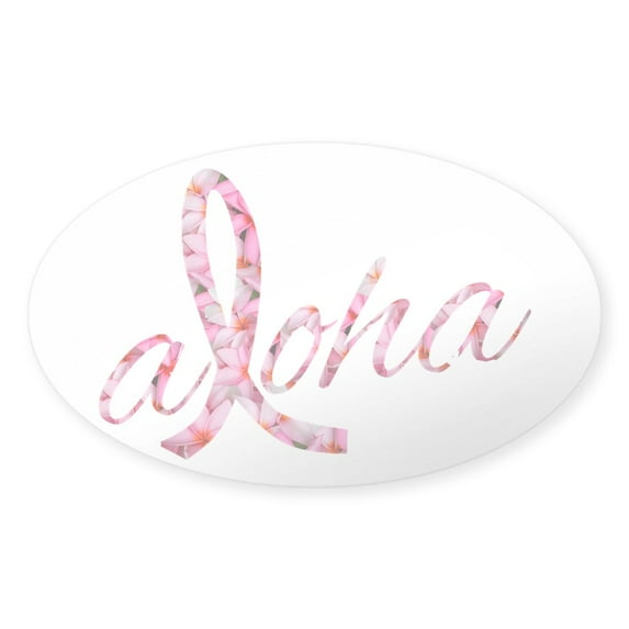 CafePress - Pink Ribbon Plumeria Flowers Aloha Sticker - Sticker (Oval)