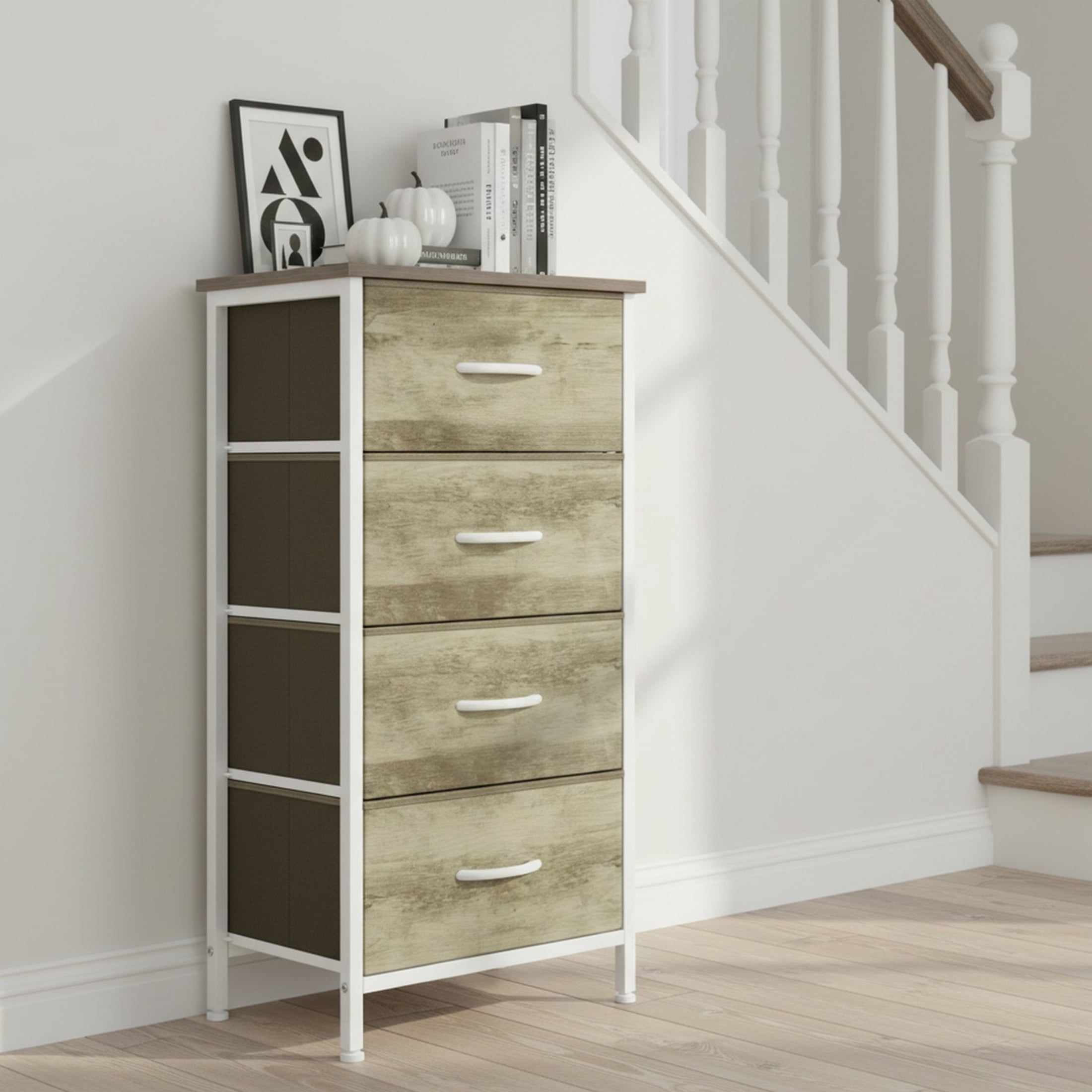 CONCETTA 4-Drawer Fabric Dresser Storage Chest for Bedroom, Closet, Storage Furniture for Adults, Oak