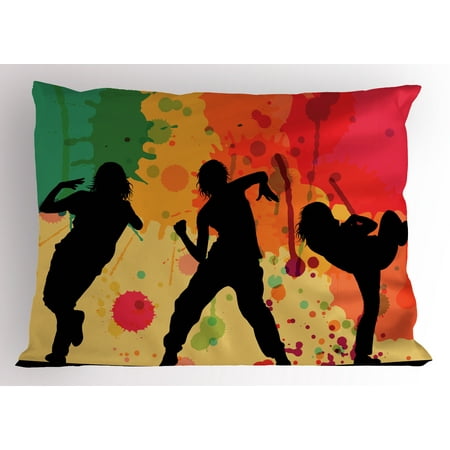 Hip Hop Pillow Sham Girl Dancer Crew Silhouettes Performing Theme Splashed Effect Colorful Background, Decorative Standard King Size Printed Pillowcase, 36 X 20 Inches, Multicolor, by (Best Girl Hip Hop Dancer)