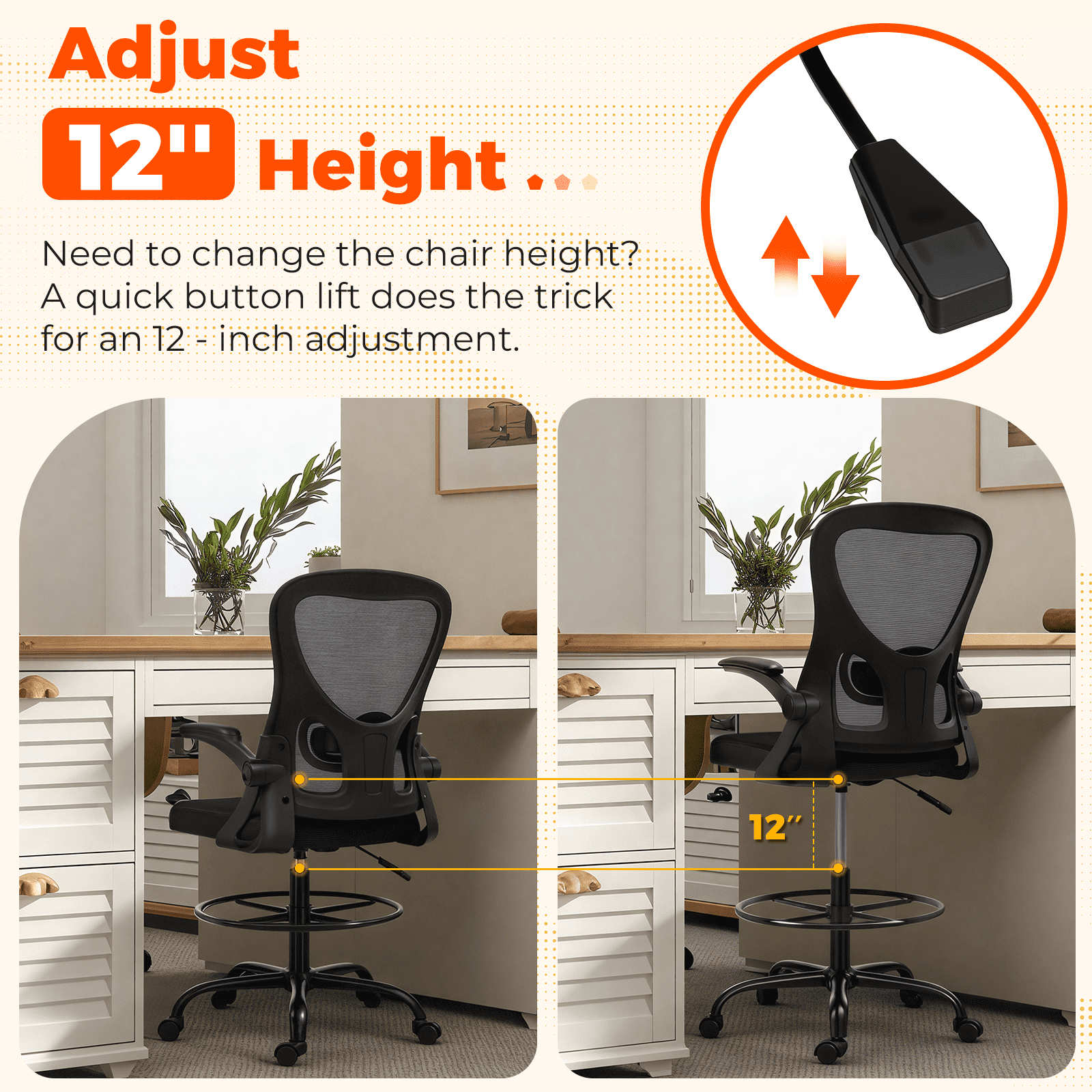 AVAWING Tall Drafting Chair, Breathable Mesh Office Chair, Ergonomic Computer Desk Chair, Black