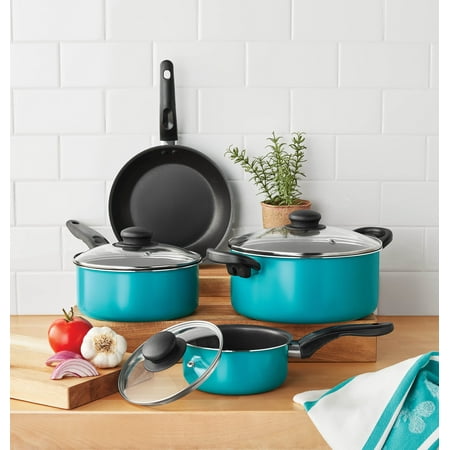 Mainstays 8-Piece Non-Stick Cookware Set Sale Mainstays 7 Piece Non-Stick Cookware Set Aluminum Teal
