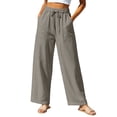 thumbnail image 3 of SROBPTY Fall Winter Plus Size Womens Pants Solid Drawstring High Waist Wide-Leg Bottoms with Pocket, 3 of 5