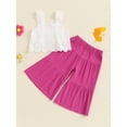 thumbnail image 4 of Loicainy Kids Toddler Girls Summer Outfit 18 24 Months 2T 3T 4T 5T 6T Solid Color Sleeveless Lace Tank Tops and Elastic Casual Wide Leg Pants Summer Clothes Set, 4 of 9
