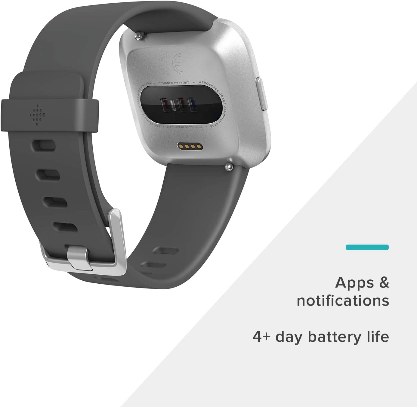 Fitbit Versa Lite Edition Smartwatch Silver Aluminum Case Charcoal Silicone Band - image 4 of 6