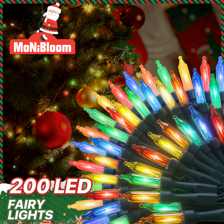 mollie Multicolor Christmas Tree Lights with Timer and 8 Mode Controller,  Reusable Holiday 75Ft String Light with 200 Irreplaceable Bulbs 