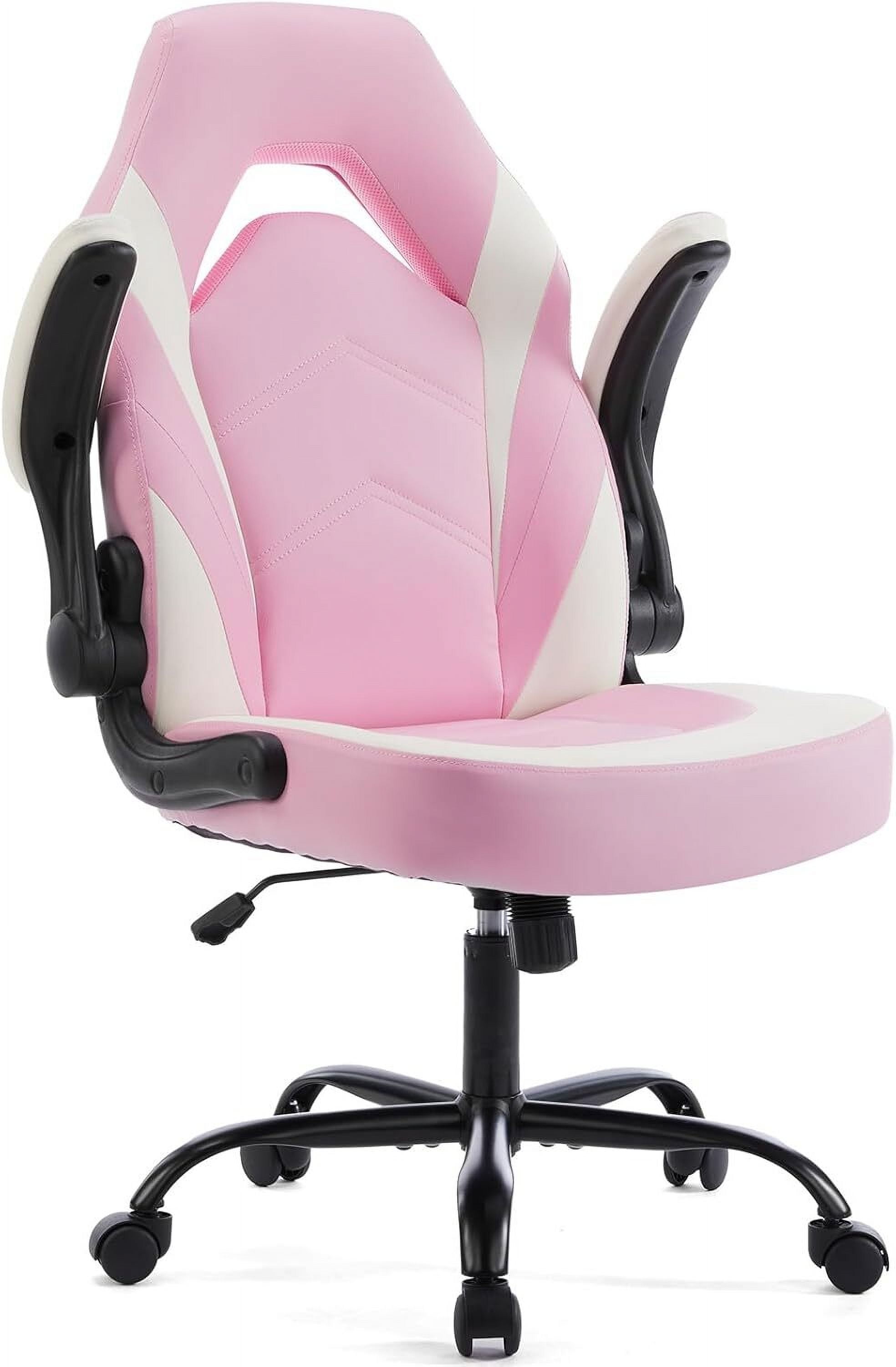 AENKYO Gaming Chair, Computer Chair Ergonomic Office Chair PU Leather Desk Chair Executive Adjustable Swivel Task Chair with Flip-up Armrest, Pink