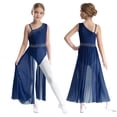 thumbnail image 6 of Zaldita Kids Girls Shiny Sleeveless Ballet Leotard Wrap Tulle Skirt Lyrical Maxi Long Dress Costume Navy Blue 8, 6 of 6
