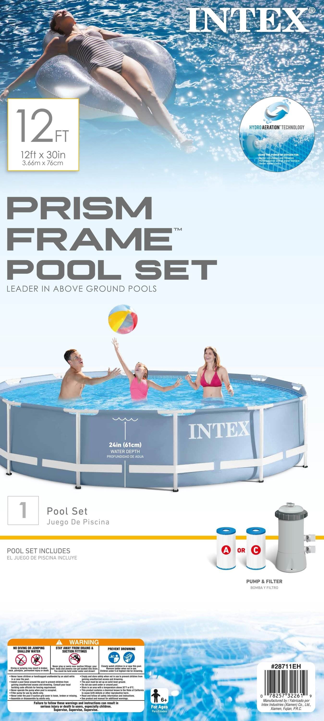 Intex 12ft x 30in Prism Frame Above Ground Swimming Pool w/ 530 GPH Filter Pump