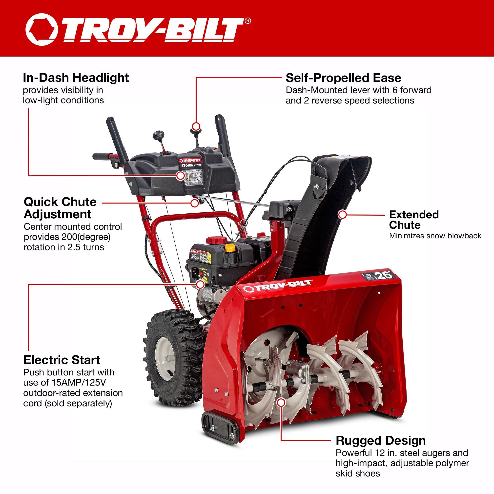 Troy-Bilt Storm 2620 243cc 2-Stage 26" Snow Blower,  31CM6CP3B66