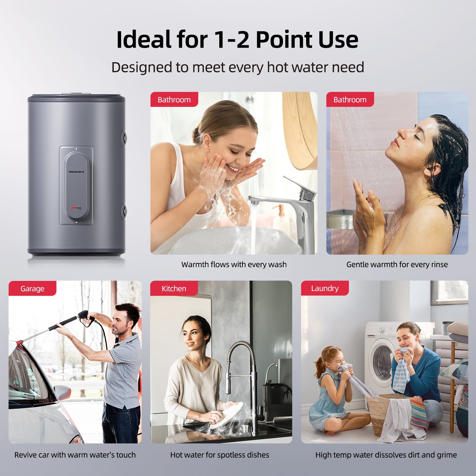 MIZUDO Tank Water Heater Electric, 10 gallon of Use Hot Water Heater with T&P Valve, 120V 1500W UL Listed