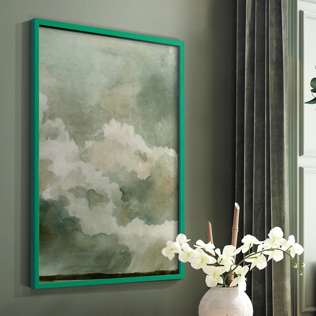 Coming Rain II Framed Print in Green Solid Wood Framed Print No Nail Hanging