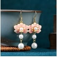thumbnail image 4 of EOEMY Enamel Pearl Drop Dangle Earrings Boho Flower Dainty Gemstone 18K Gold Plated, 4 of 4