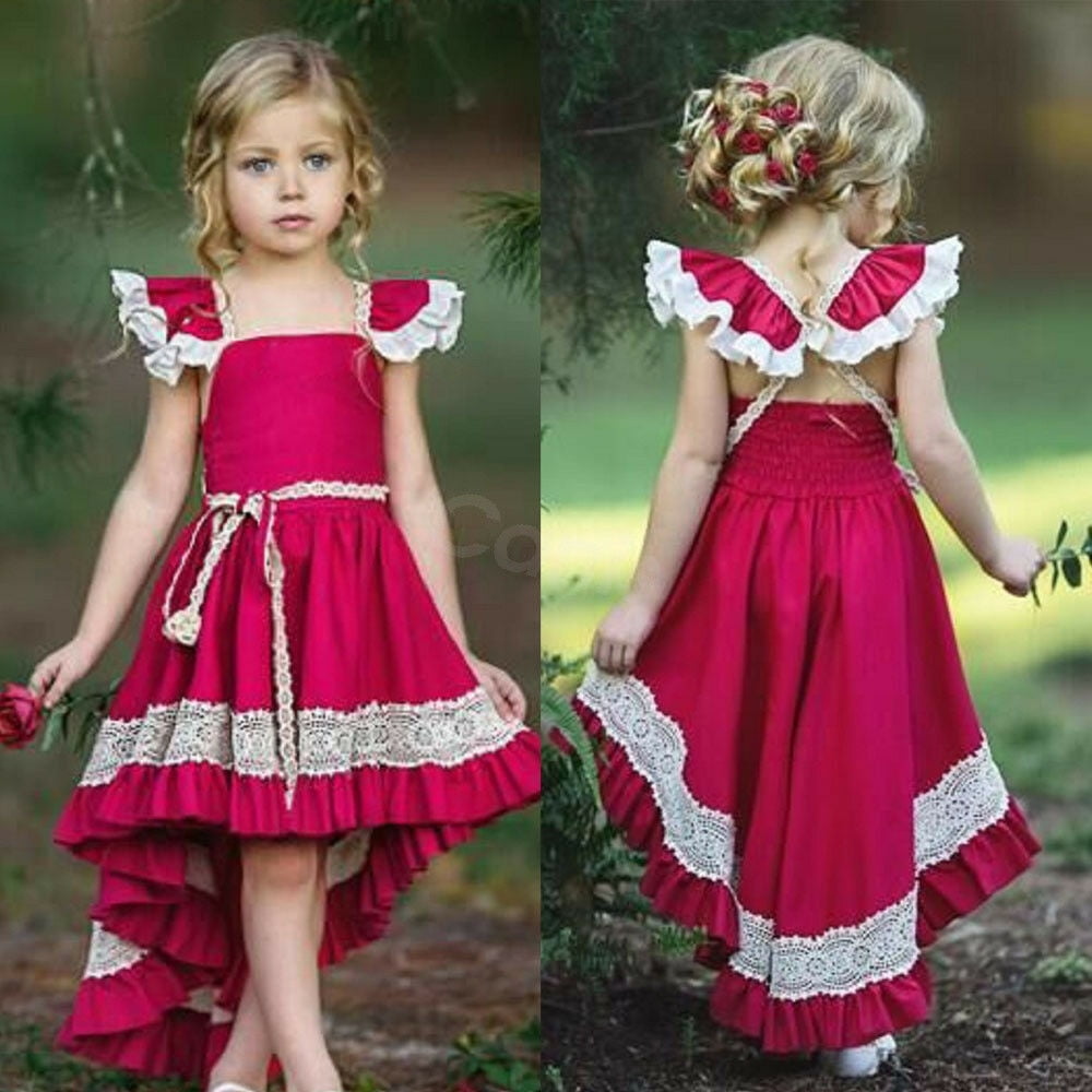 Vintage Toddler Kid Baby Girl Ruffle Dress Princess Birthday Party Long ...