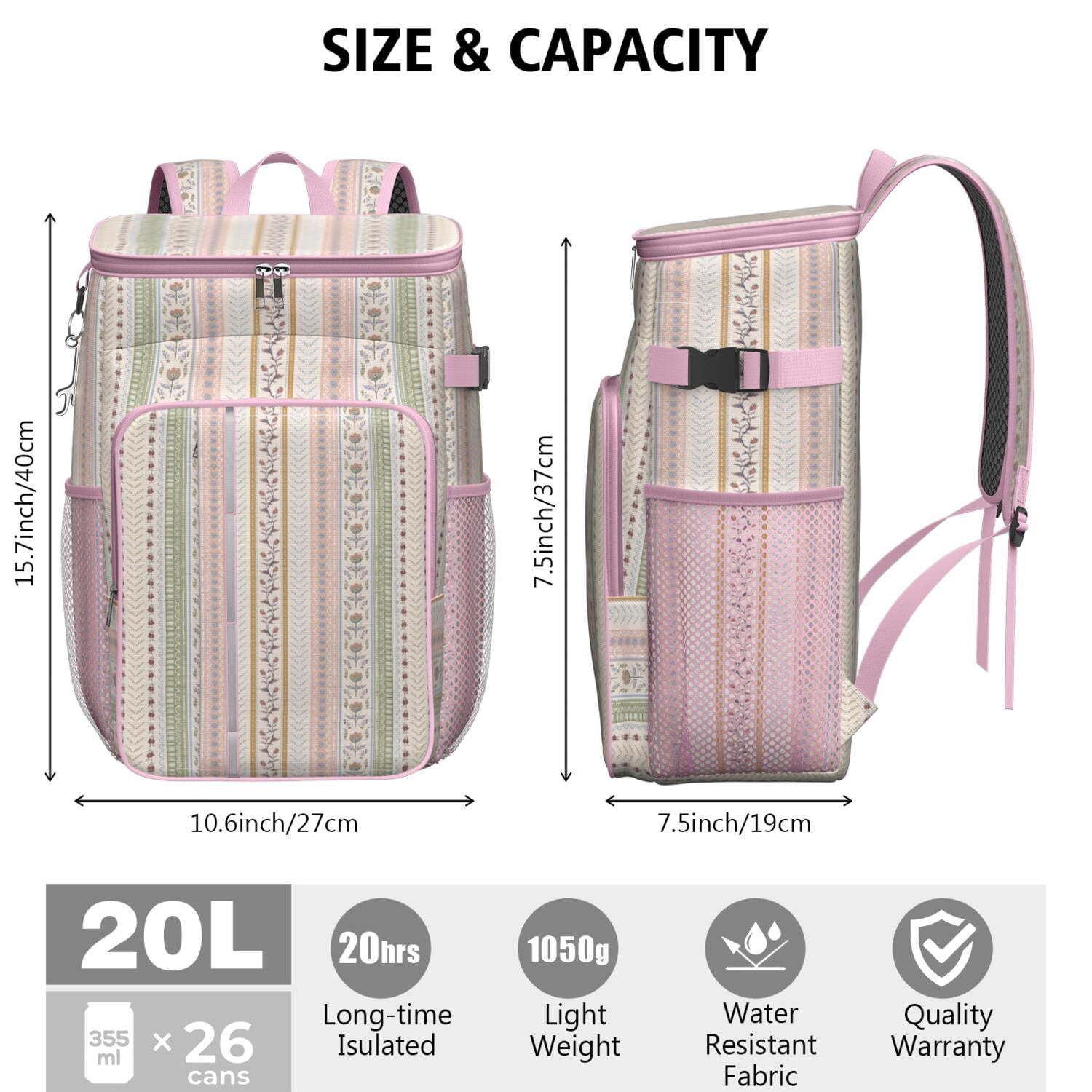 Travel Cooler Bag - Boho Bohemia Pioneer Flower Geometric Line Art Camping Beer Cooler Backpack with Bottle Opener- Waterproof Insulated Picnic Backpacks - Cooler Bag for Beach