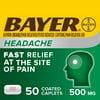 Bayer Headache Aspirin, 500mg Coated Tablets with Caffeine, 50 Count