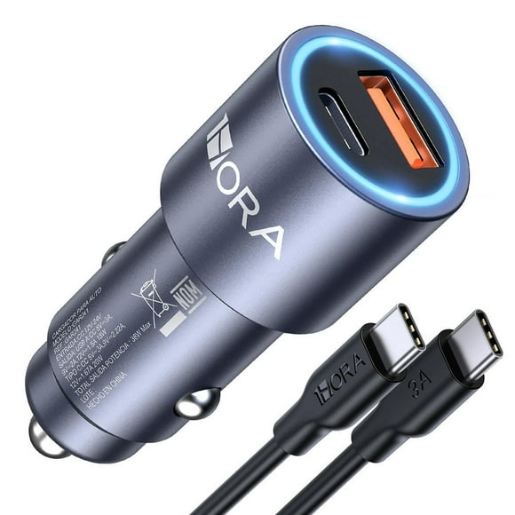 Cargador Automóvil Carga Turbo QC 3.0 Dual USB y Tipo C 1Hora