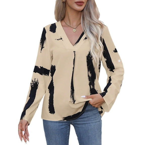 European and American Abstract Art Printed Shirt Women'S Long Sleeved Shirt Women'S Clothing  L