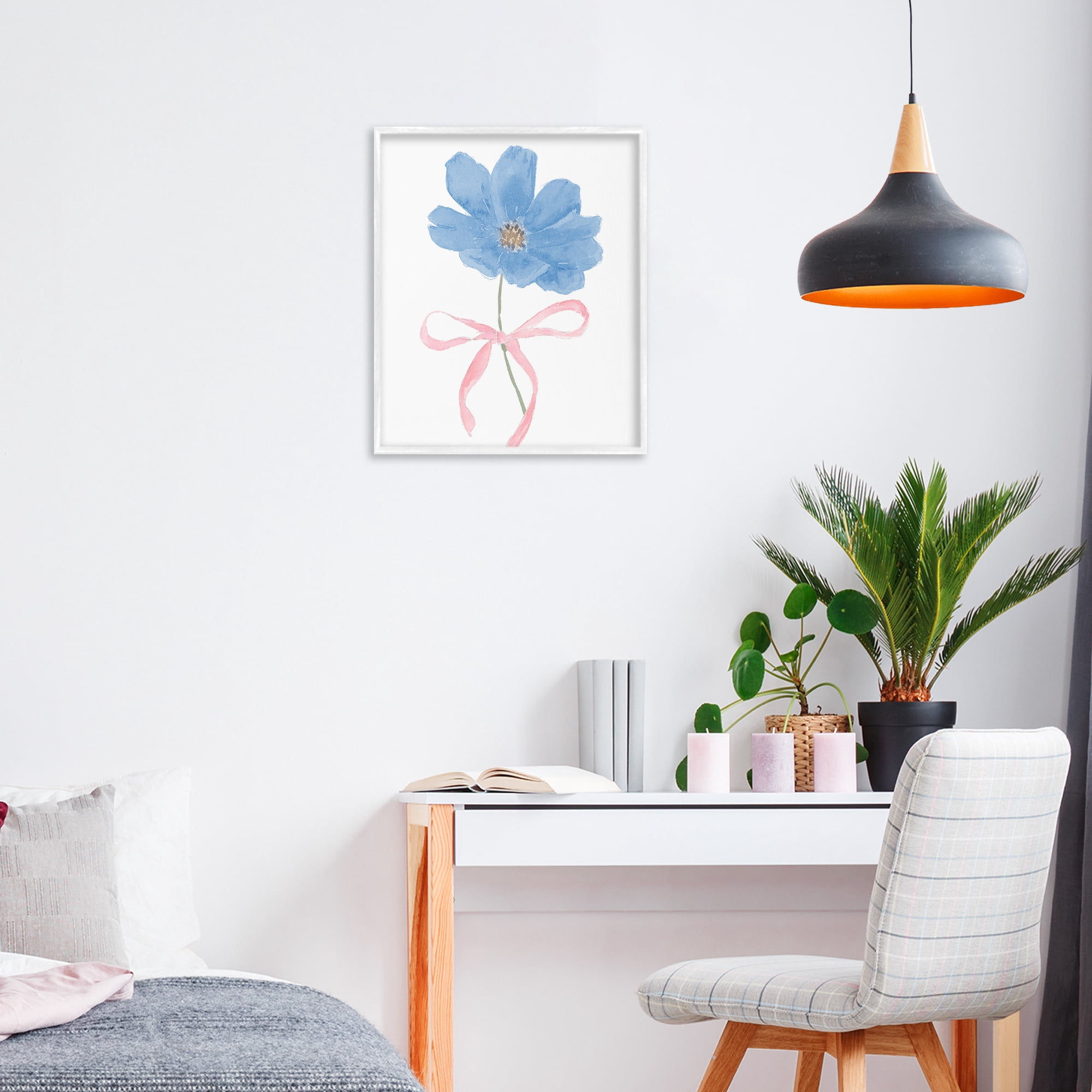 Stupell Industries Blue Bow Bloom White Framed Giclee Art, design by Lucille Price