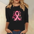 thumbnail image 2 of VKOYWKM Womens Breast Cancer Awareness Shirts Breast Cancer T Shirt Pink Ribbon Fight Cancer Shirt Inspirational 3/4 Sleeve Tops Casual Crew Neck Cancers T-Shirt, 2 of 4