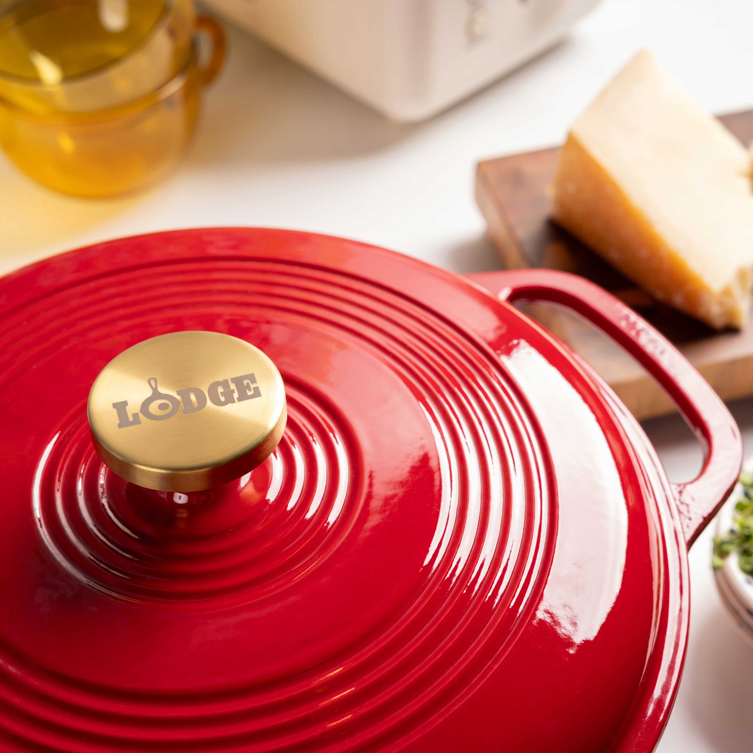 Lodge Cast Iron 6QT Ruby Enamel Dutch Oven with Gold Knob