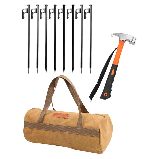 S SERENABLE Heavy Duty Camping Ground Pegs Set with Tool Portable Multipurpose for Snowfields Accessory 8 Flat Head Anchors Storage Bag 30cm