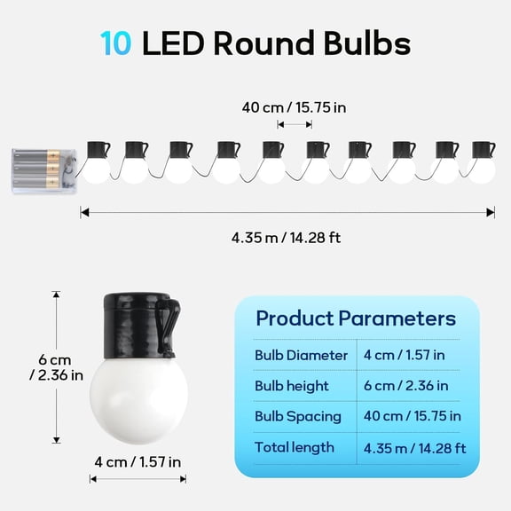 PYAN-Battery Operated String Lights for Marquee Light Up Letters Numbers LED 10-Bulb White Indoor Outdoor Cool White Light Bulbs Bedroom Wall Christmas Decor Wedding Birthday Party Decorations