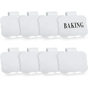 Zonon 8 Pieces White Basket Labels Clip Set Removable Acrylic Bin Clips with 40 Pieces writable Labels Stickers for Storage Kitchen Clip Label Holders (White Square Label Holders and Black Words)