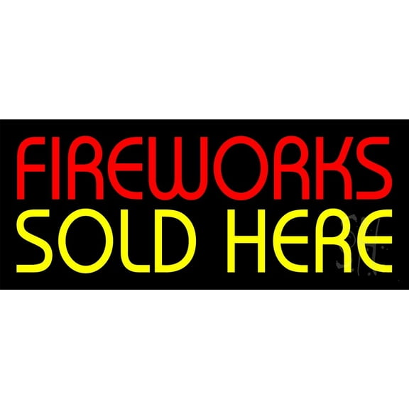Fireworks Sold Here LED Neon Sign 10 x 24 - inches, Clear Edge Cut Acrylic Backing, with Dimmer - Bright and Premium built indoor LED Neon Sign for special occasion decor.