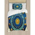 thumbnail image 3 of Astrology Duvet Cover Set Queen Size, Wheel of Astrological Signs Names and Dates with Moon Sun in Middle, Decorative 3 Piece Bedding Set with 2 Pillow Shams, Blue Yellow and Cream, by Ambesonne, 3 of 3